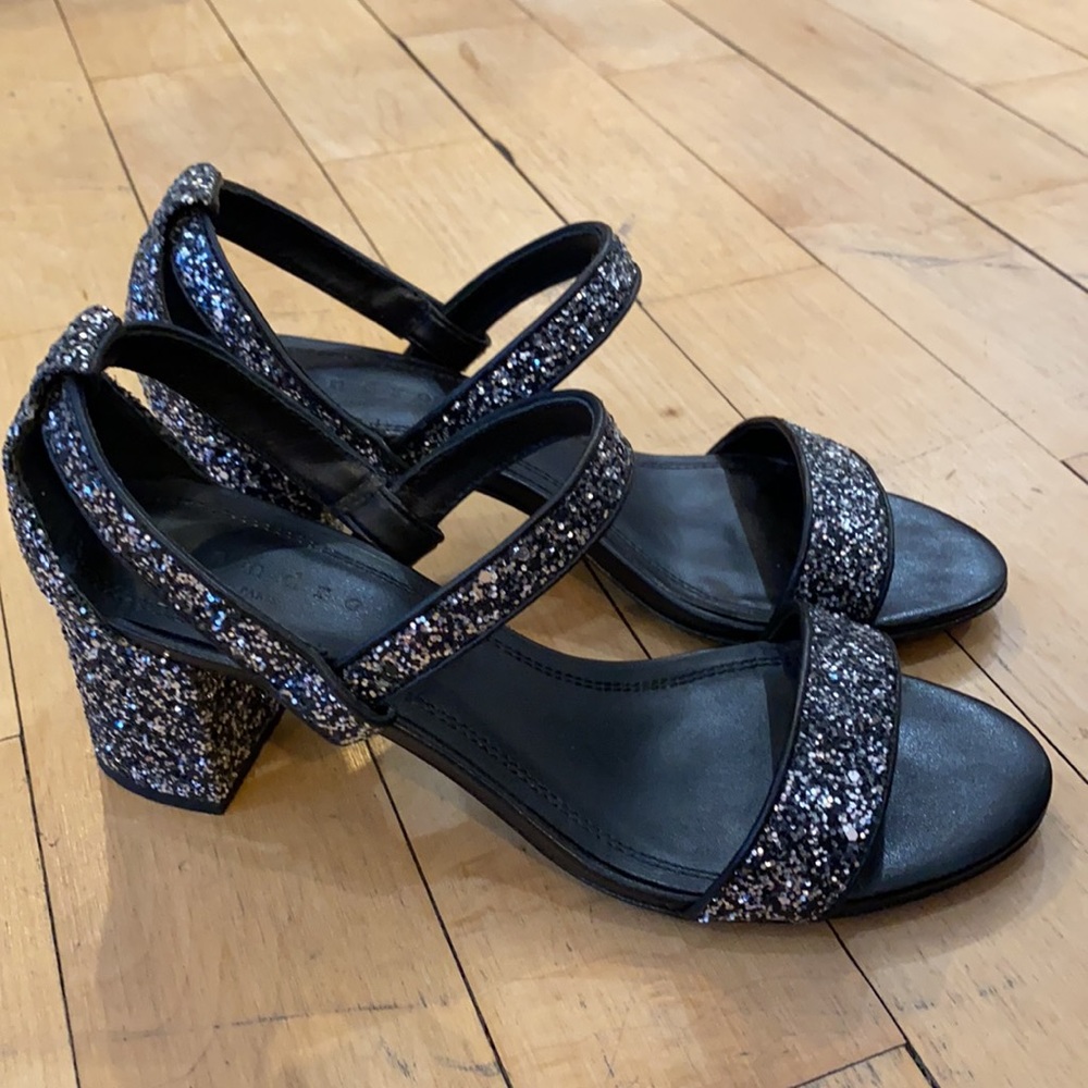 Sandro Glitter Leather Low Block Heel Sz 39 - Picture 5 of 16